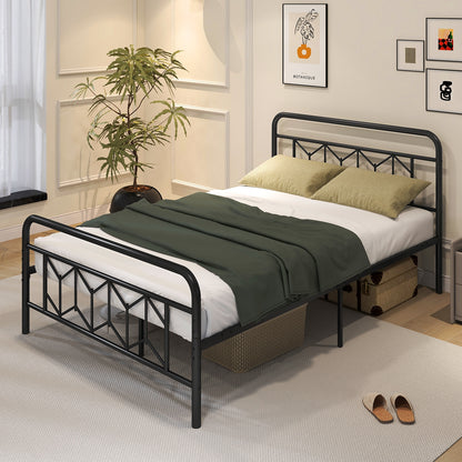 Full Size Platform Bed, High Headboard, Snap Lock Metal Slats, Black Simple Bed Frame at Gallery Canada