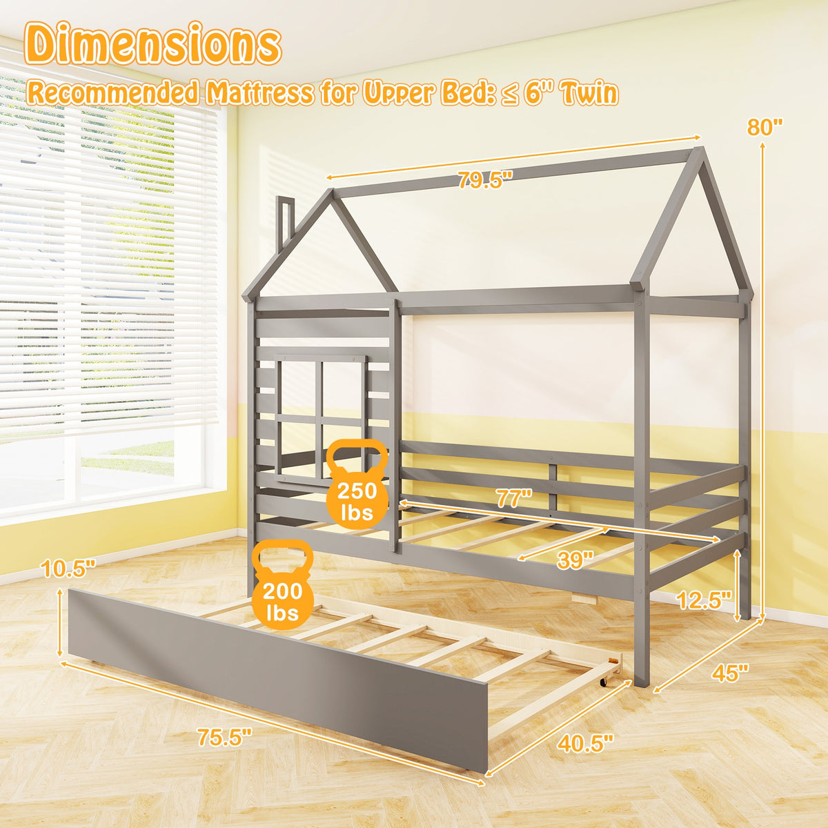 Twin Size Wooden Platform House Bed With Trundle, Gray Trundle Bed Frame at Gallery Canada