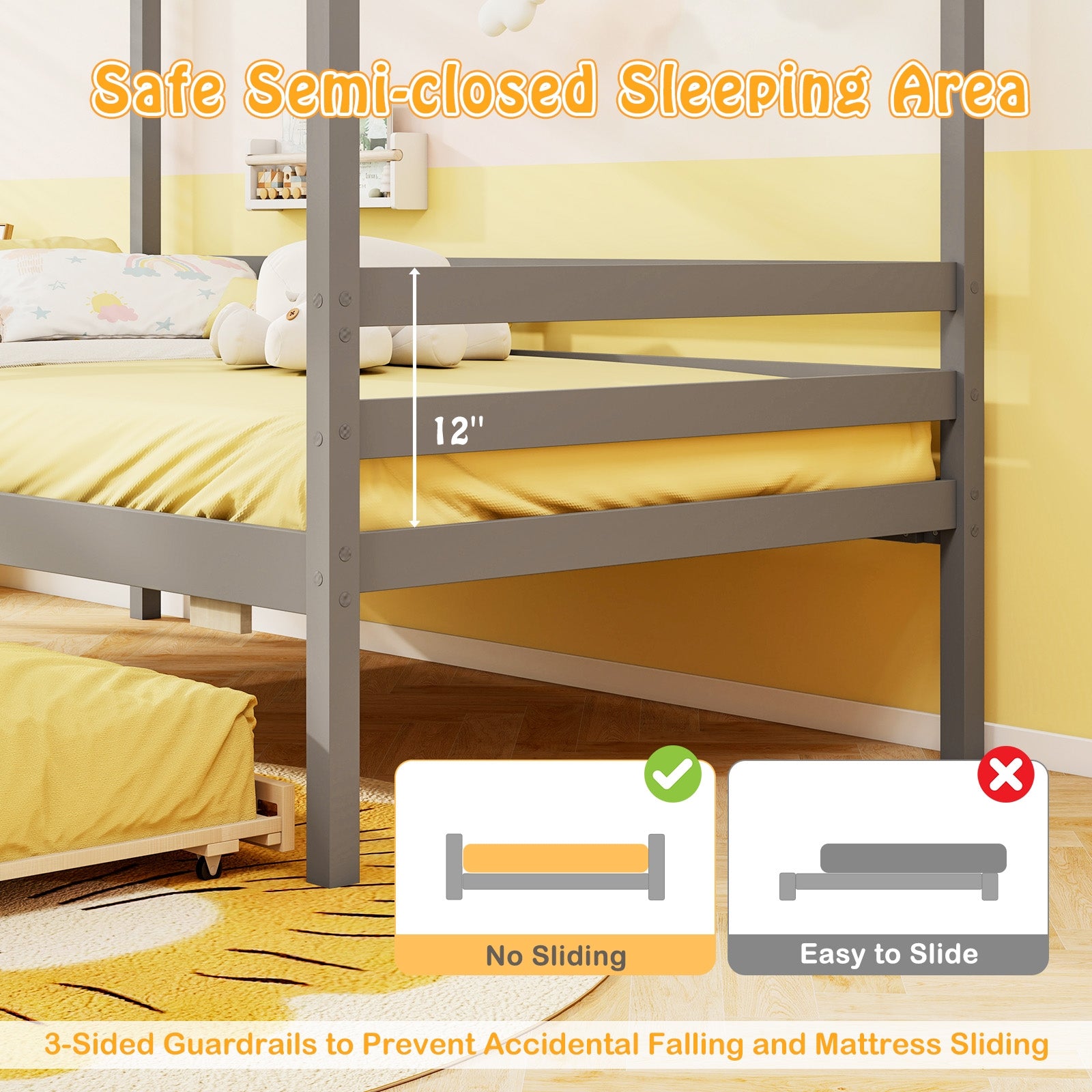 Twin Size Wooden Platform House Bed With Trundle, Gray Trundle Bed Frame at Gallery Canada