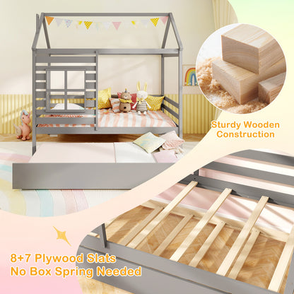 Twin Size Wooden Platform House Bed With Trundle, Gray Trundle Bed Frame at Gallery Canada