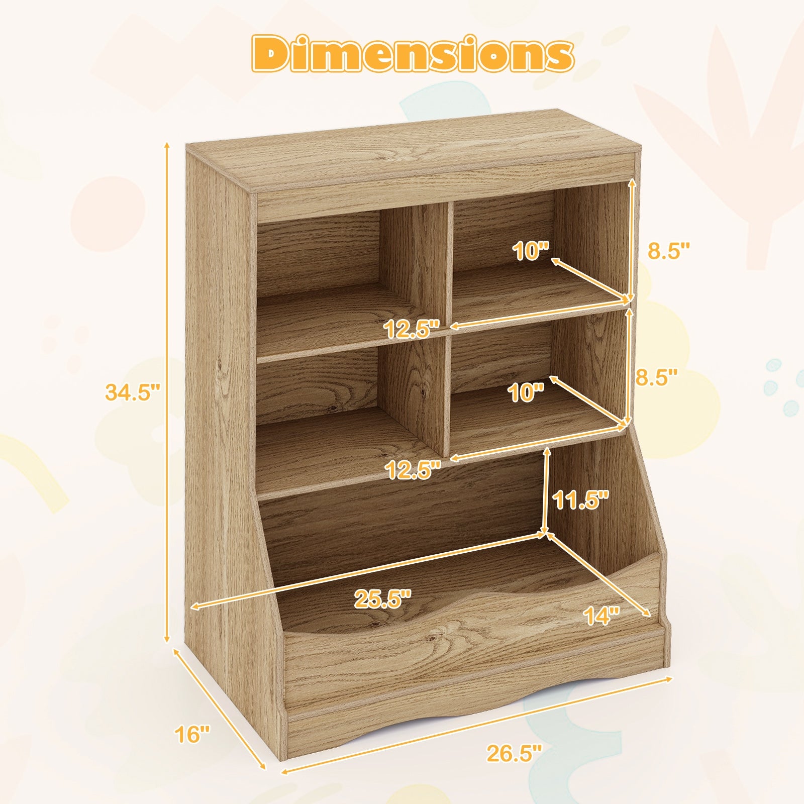 3-Tier Children's Bookcase Toy Storage Cabinet, Natural Kids Storage at Gallery Canada
