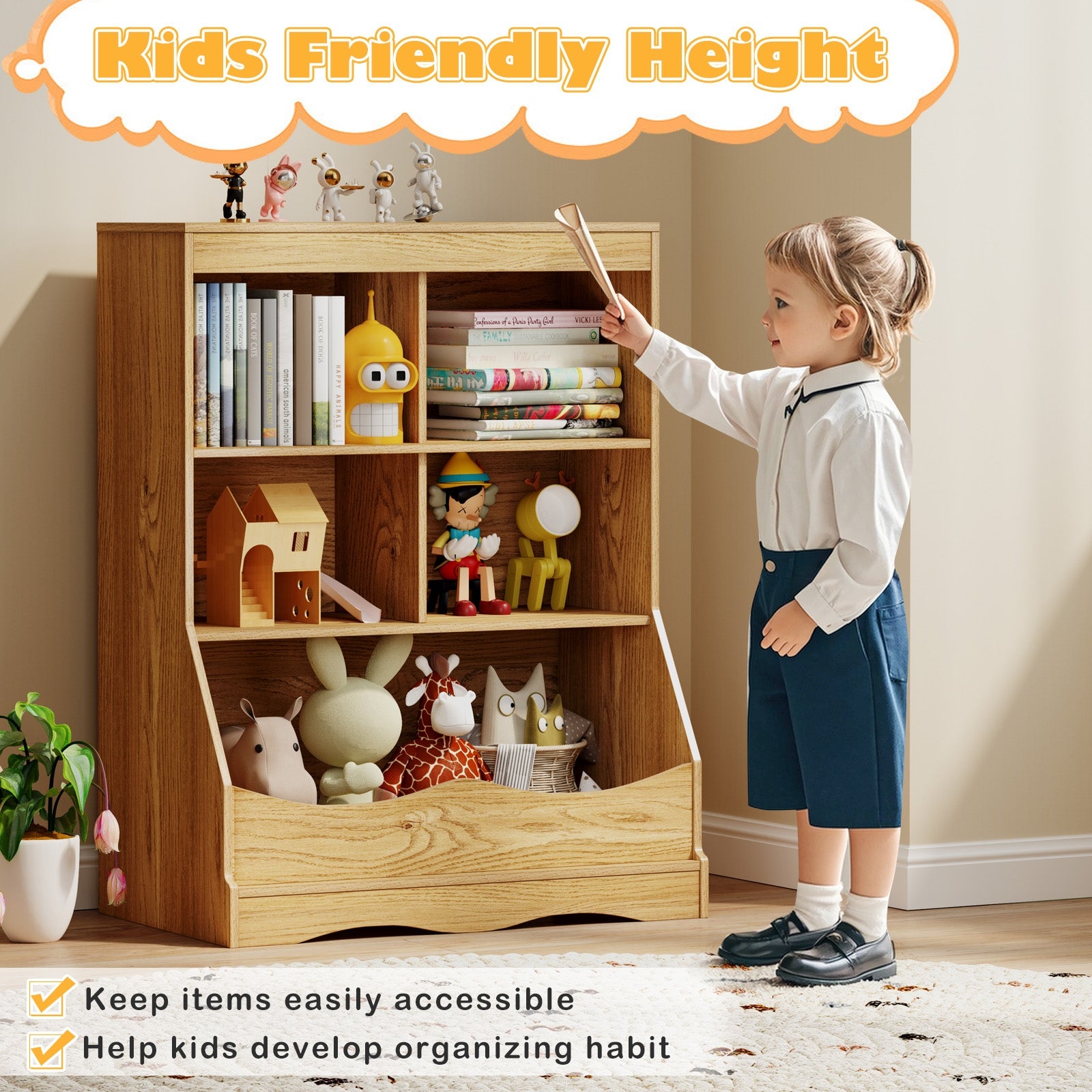 3-Tier Children's Bookcase Toy Storage Cabinet, Natural Kids Storage at Gallery Canada