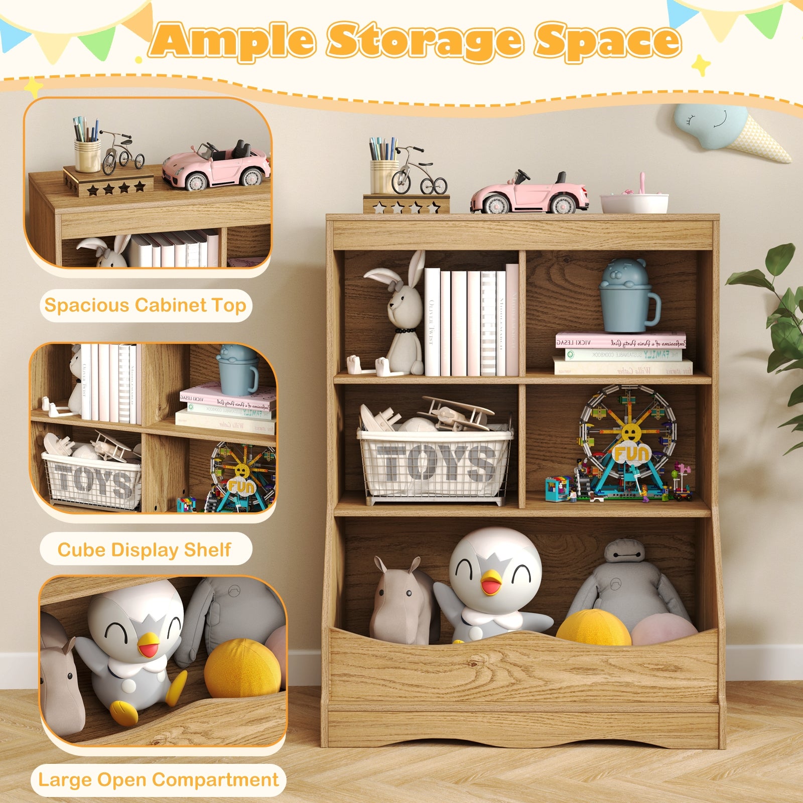 3-Tier Children's Bookcase Toy Storage Cabinet, Natural Kids Storage at Gallery Canada