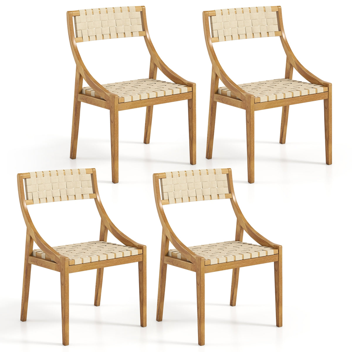 Outdoor Dining Chair Set, 4 Natural Webbing Seat, Backrest Patio Dining Chairs at Gallery Canada