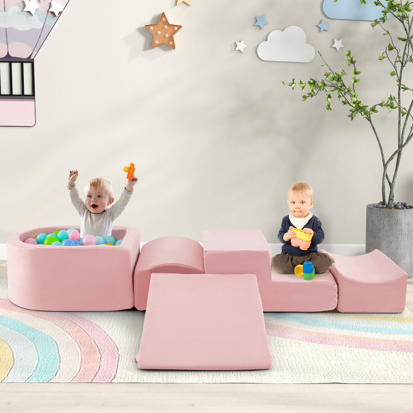 5-Piece Climb And Crawl Playset With Ball Pit, Pink Baby Gyms & Playmats at Gallery Canada