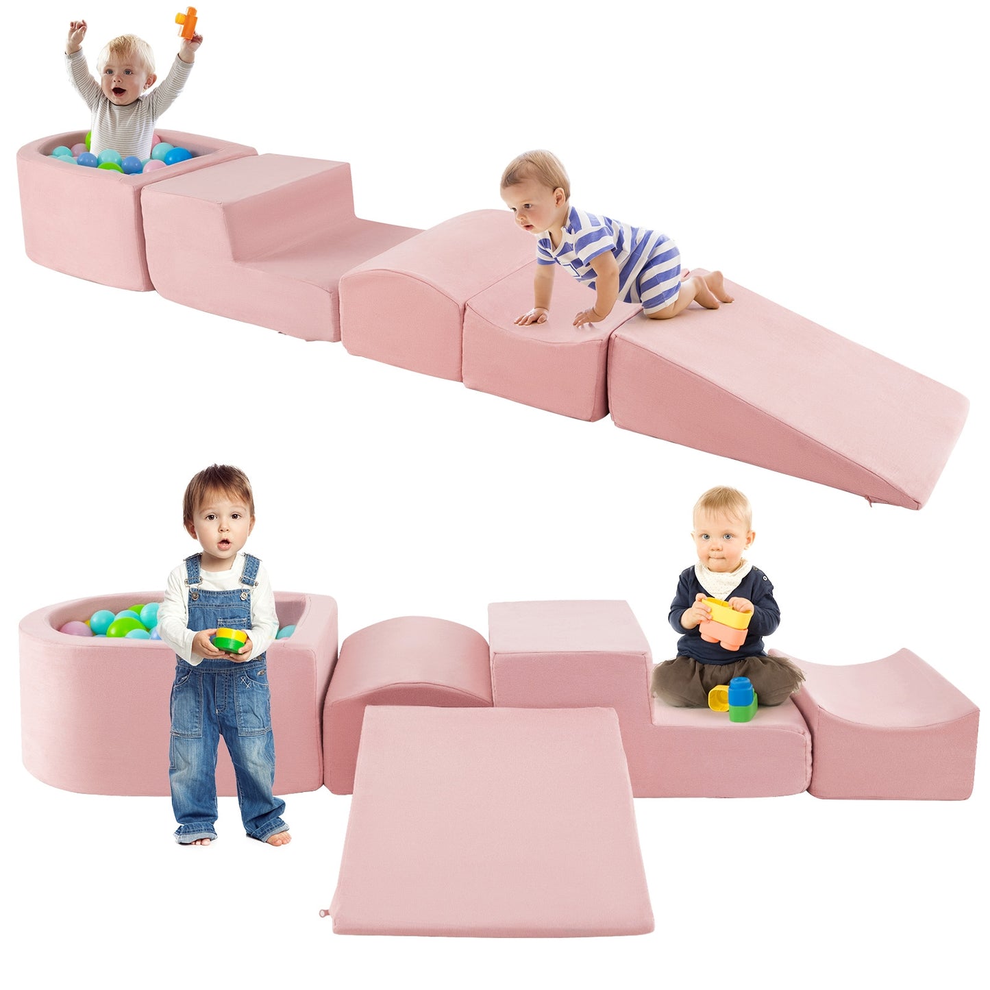 5-Piece Climb And Crawl Playset With Ball Pit, Pink Baby Gyms & Playmats at Gallery Canada