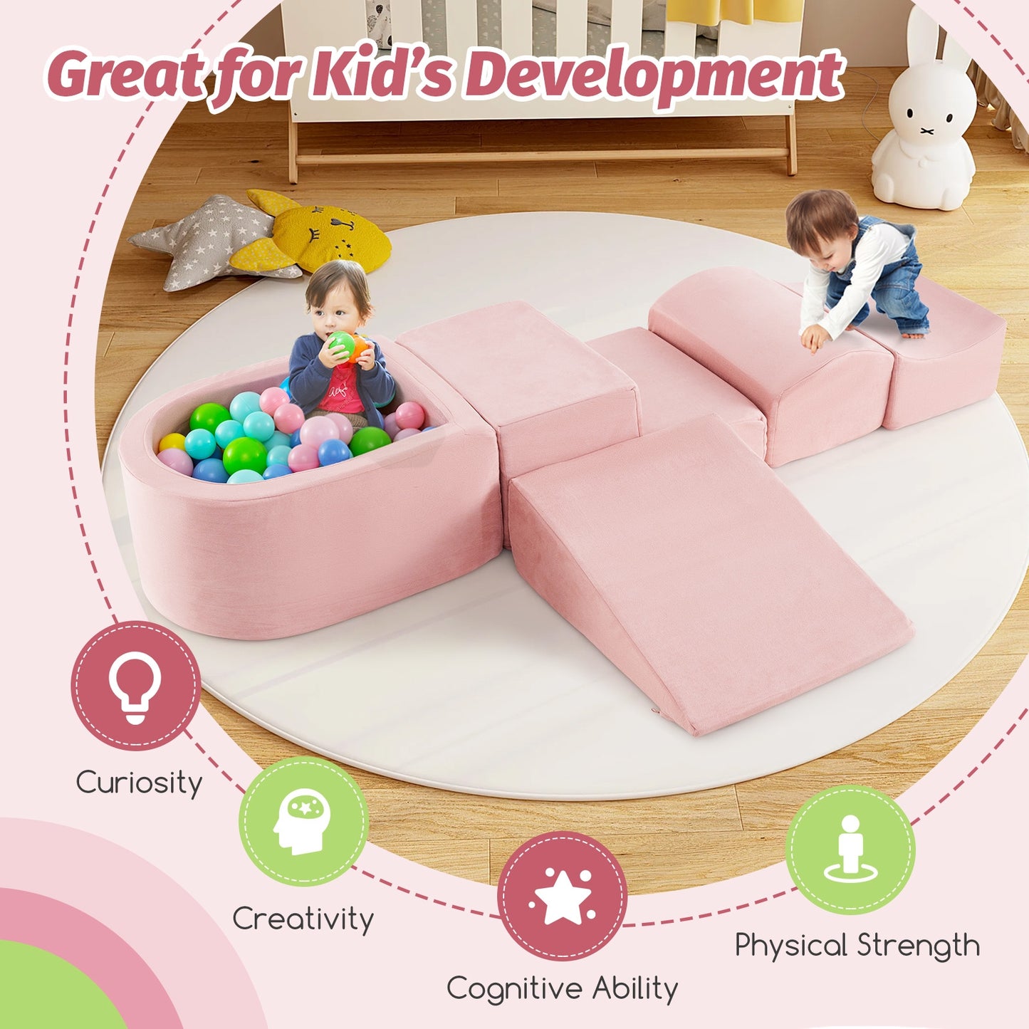5-Piece Climb And Crawl Playset With Ball Pit, Pink Baby Gyms & Playmats at Gallery Canada