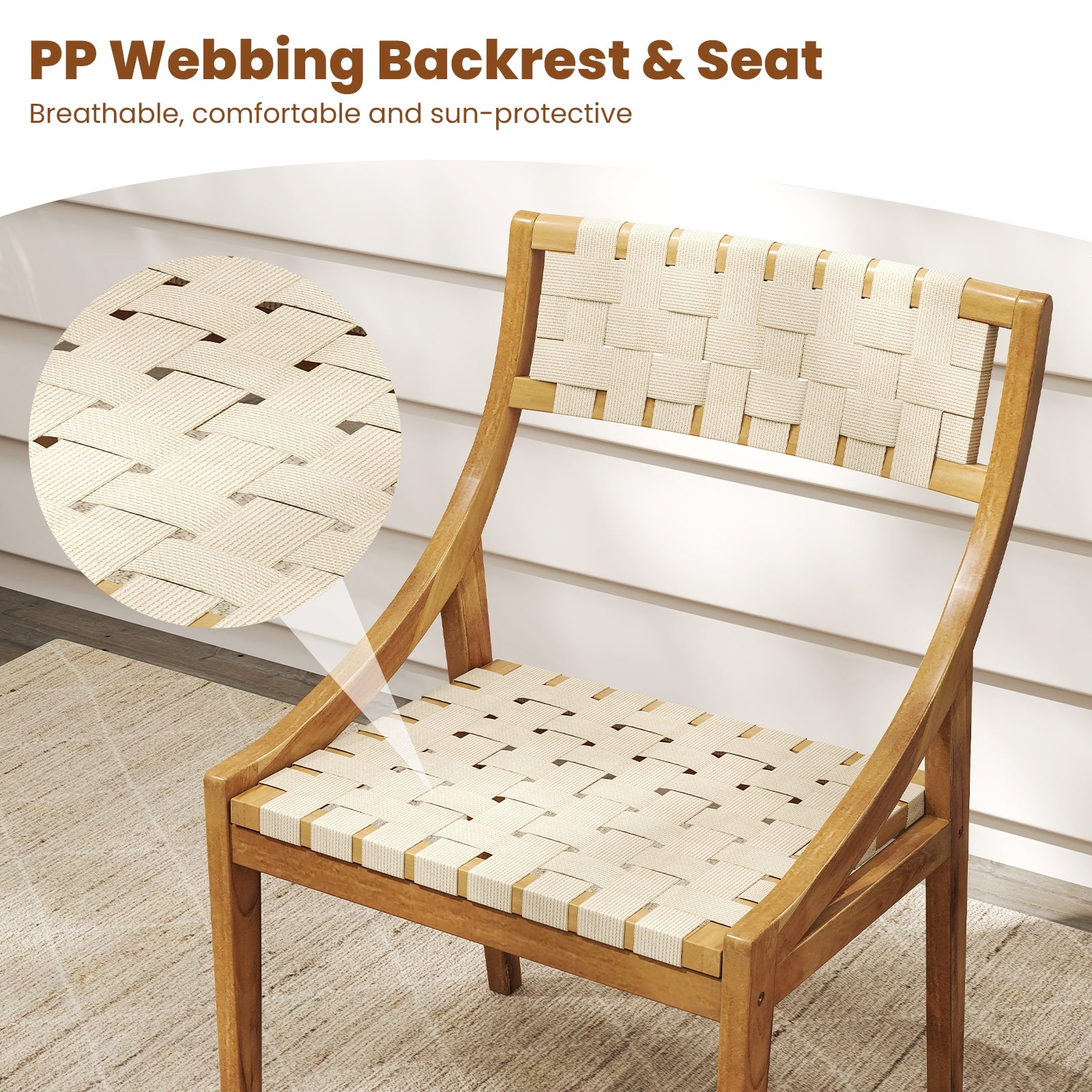 Outdoor Dining Chair Set, 4 Natural Webbing Seat, Backrest Patio Dining Chairs at Gallery Canada