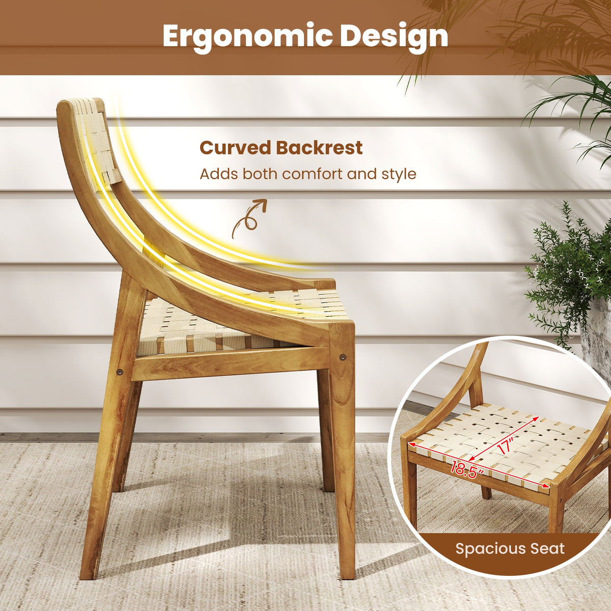 Outdoor Dining Chair Set, 4 Natural Webbing Seat, Backrest Patio Dining Chairs at Gallery Canada