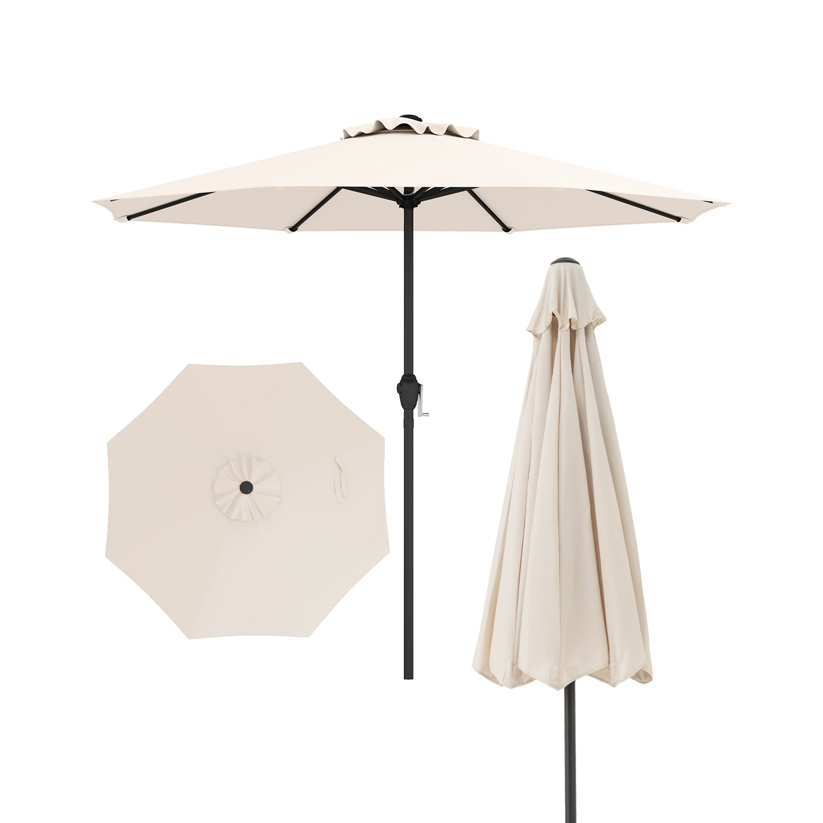 Heavy Duty Market Umbrella, Crank Handle, 8 Ribs, Beige Outdoor Umbrellas Beige at Gallery Canada