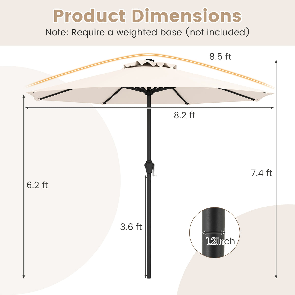 Heavy Duty Market Umbrella, Crank Handle, 8 Ribs, Beige Outdoor Umbrellas at Gallery Canada