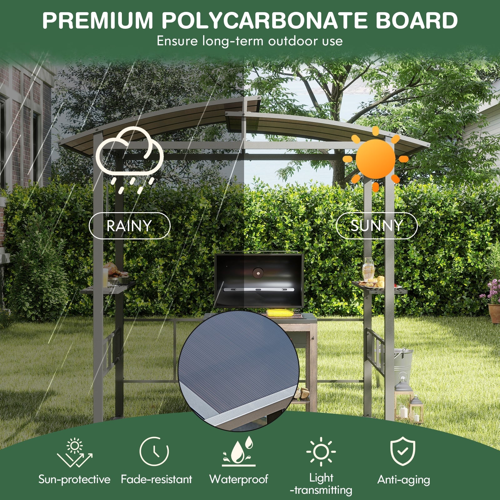 Hardtop Grill Gazebo, Vented Polycarbonate Roof, Side Shelves, Black Gazebos at Gallery Canada