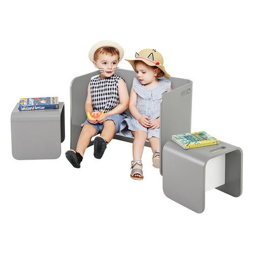 Kids Wooden Table And Chair Set, 3 Pieces, Gray