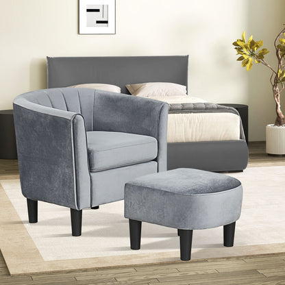 Teddy Velvet Club Barrel Chair With Ottoman, Gray Accent Chairs at Gallery Canada