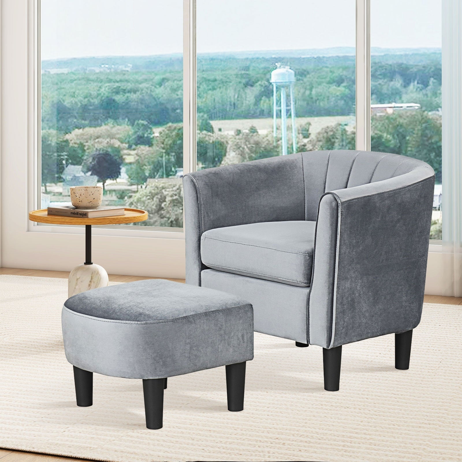 Teddy Velvet Club Barrel Chair With Ottoman, Gray Accent Chairs at Gallery Canada