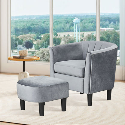 Teddy Velvet Club Barrel Chair With Ottoman, Gray Accent Chairs at Gallery Canada