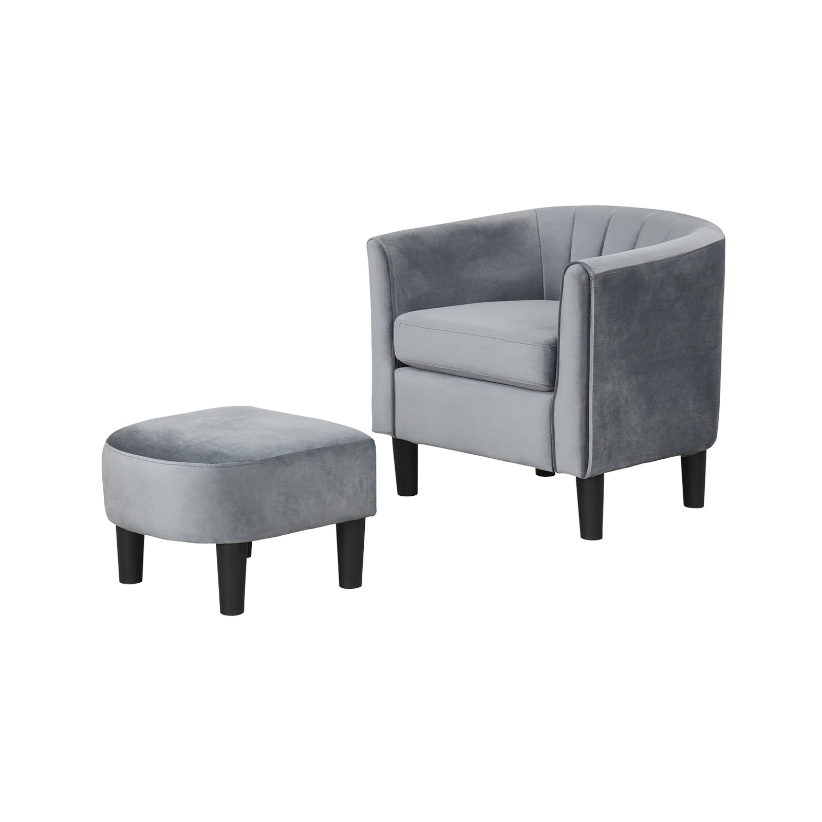 Teddy Velvet Club Barrel Chair With Ottoman, Gray Accent Chairs Gray at Gallery Canada