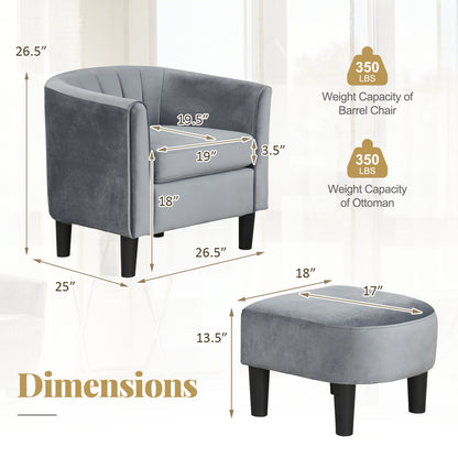 Teddy Velvet Club Barrel Chair With Ottoman, Gray Accent Chairs at Gallery Canada