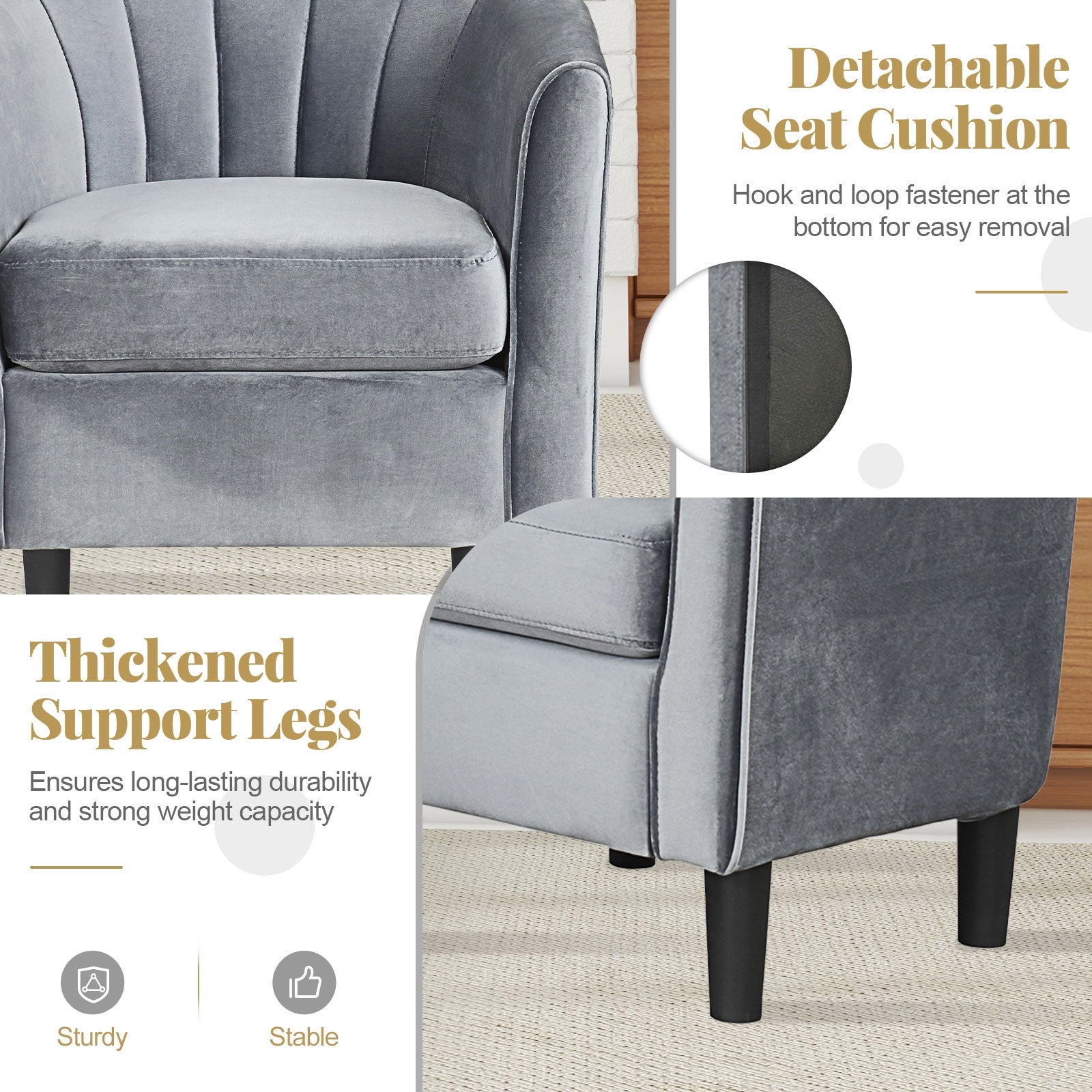 Teddy Velvet Club Barrel Chair With Ottoman, Gray Accent Chairs at Gallery Canada