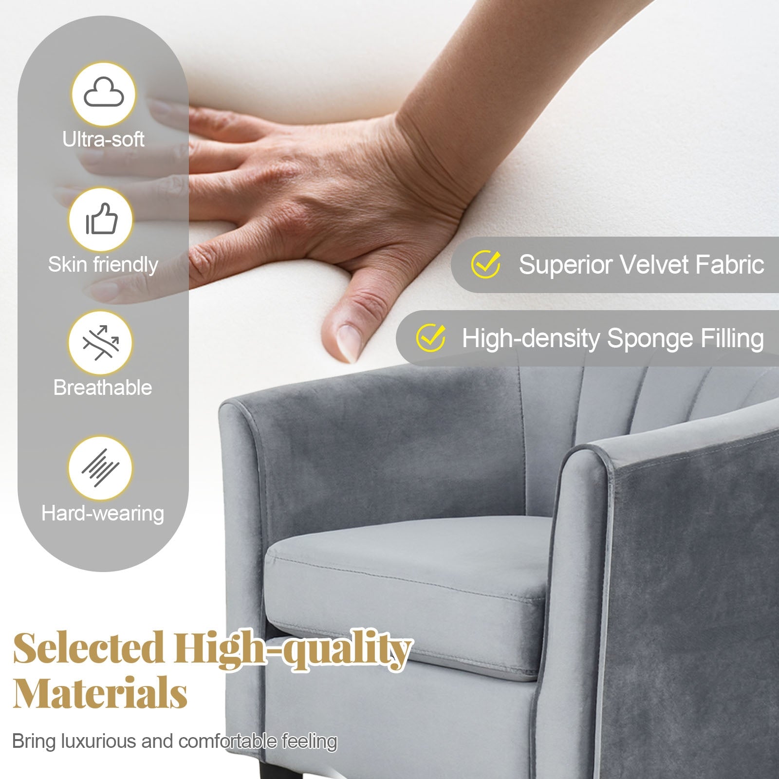 Teddy Velvet Club Barrel Chair With Ottoman, Gray Accent Chairs at Gallery Canada