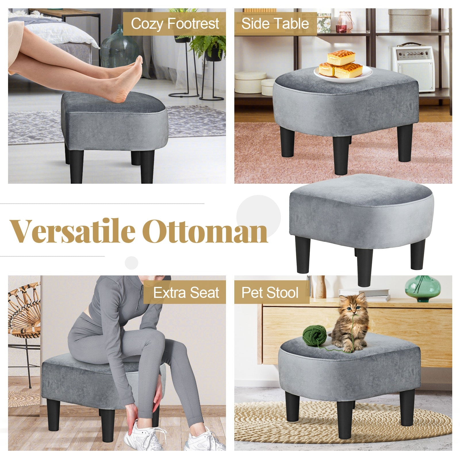 Teddy Velvet Club Barrel Chair With Ottoman, Gray Accent Chairs at Gallery Canada