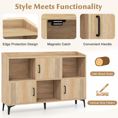 Sideboard Storage Cabinet, 3 Doors, Open Compartments, Oak Cabinets & Chests at Gallery Canada