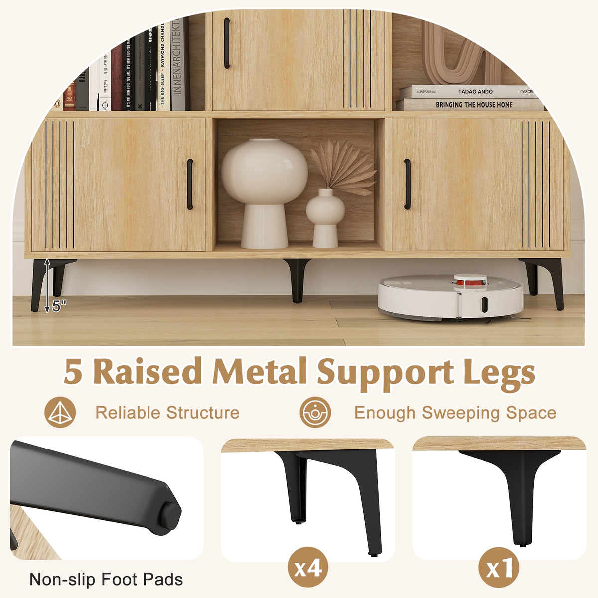 Sideboard Storage Cabinet, 3 Doors, Open Compartments, Oak Cabinets & Chests at Gallery Canada