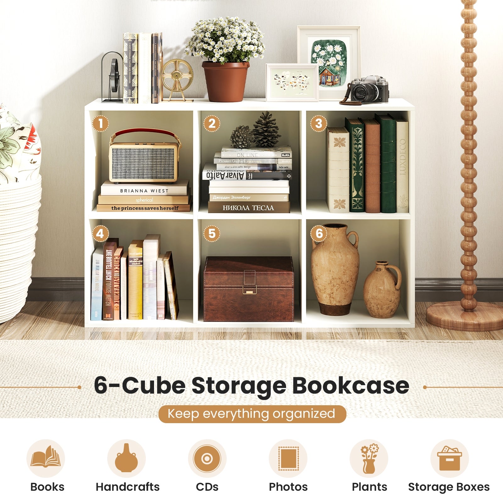 Modern 6-Cube Bookcase, Anti-Tipping Kit, White Bookcases at Gallery Canada