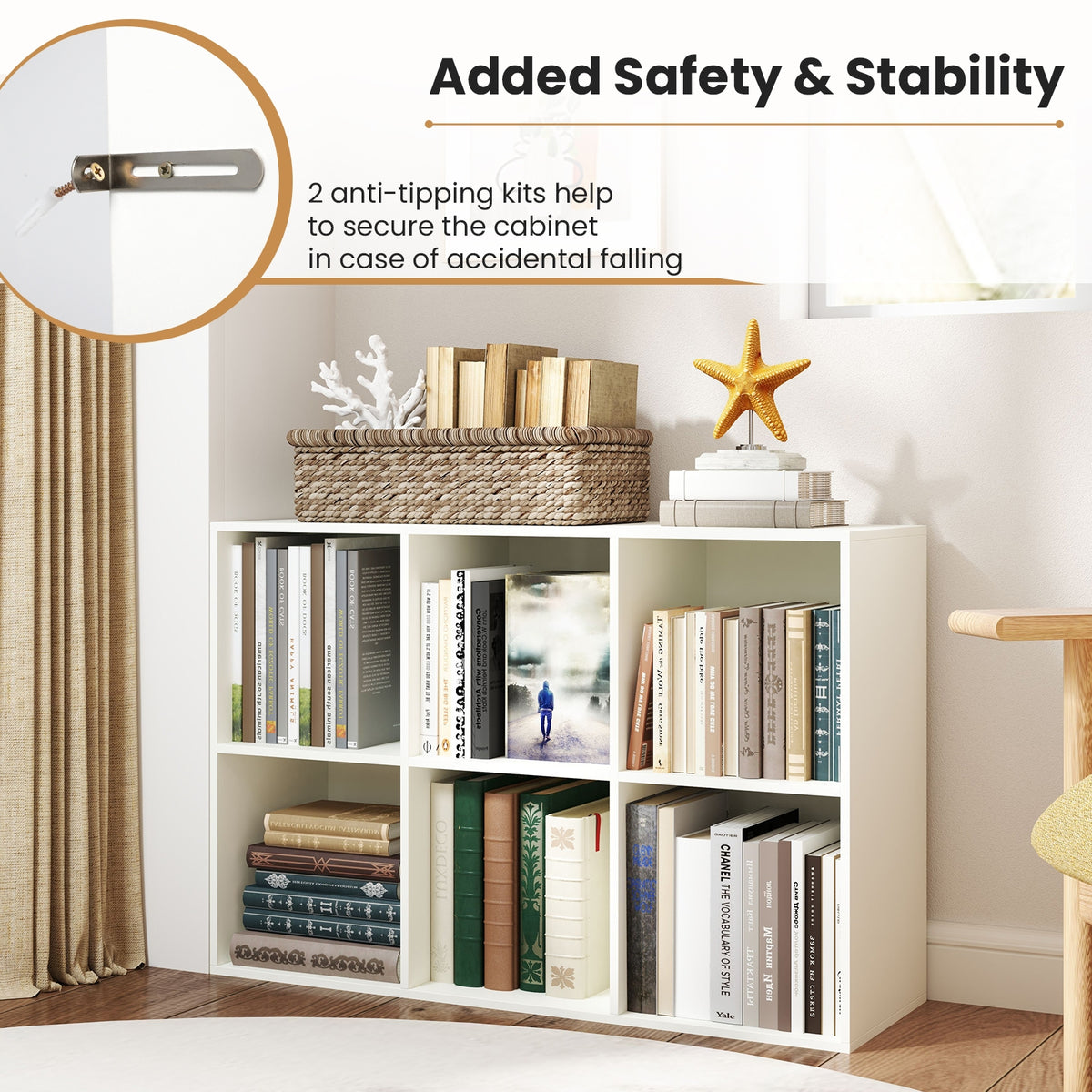 Modern 6-Cube Bookcase, Anti-Tipping Kit, White Bookcases at Gallery Canada