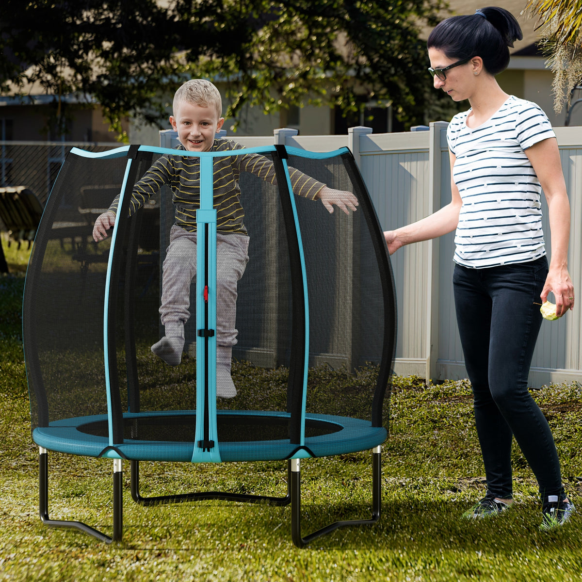 55 Inch Kids Trampoline With Safety Enclosure Net, Blue Trampolines at Gallery Canada