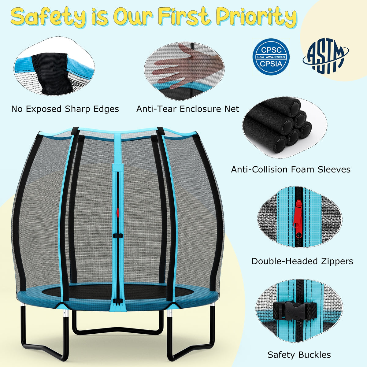 55 Inch Kids Trampoline With Safety Enclosure Net, Blue Trampolines at Gallery Canada