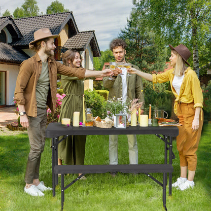 Outdoor Folding Table Bench Set, All-Weather HDPE Tabletop, Black Patio Dining Sets at Gallery Canada