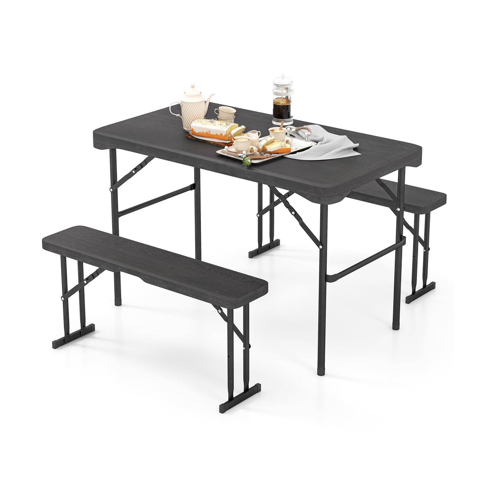 Outdoor Folding Table Bench Set, All-Weather HDPE Tabletop, Black Patio Dining Sets at Gallery Canada