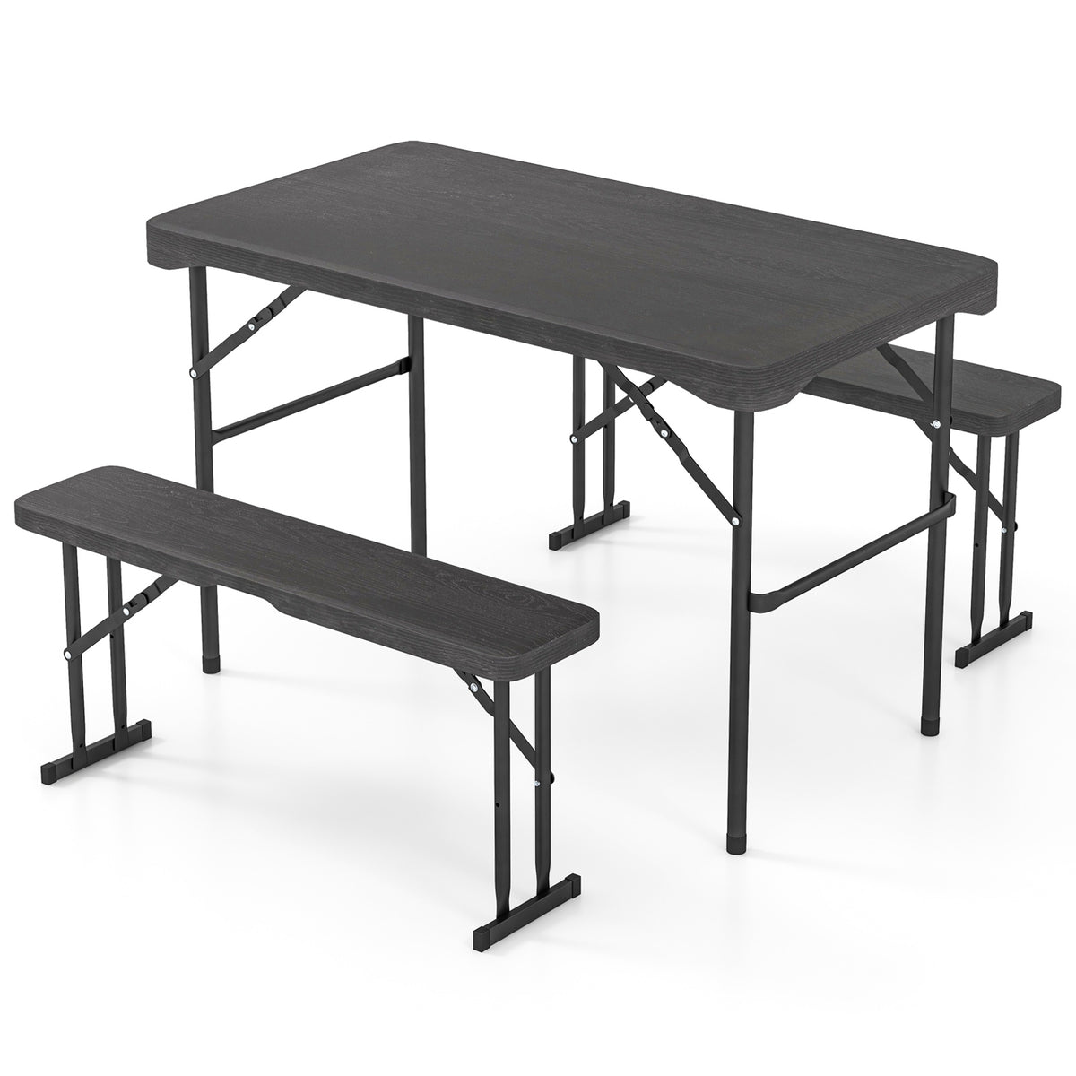Outdoor Folding Table Bench Set, All-Weather HDPE Tabletop, Black Patio Dining Sets Black at Gallery Canada