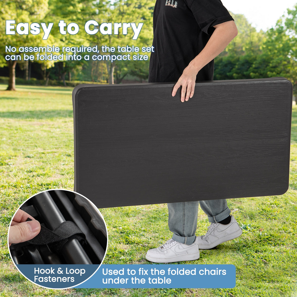 Outdoor Folding Table Bench Set, All-Weather HDPE Tabletop, Black Patio Dining Sets at Gallery Canada