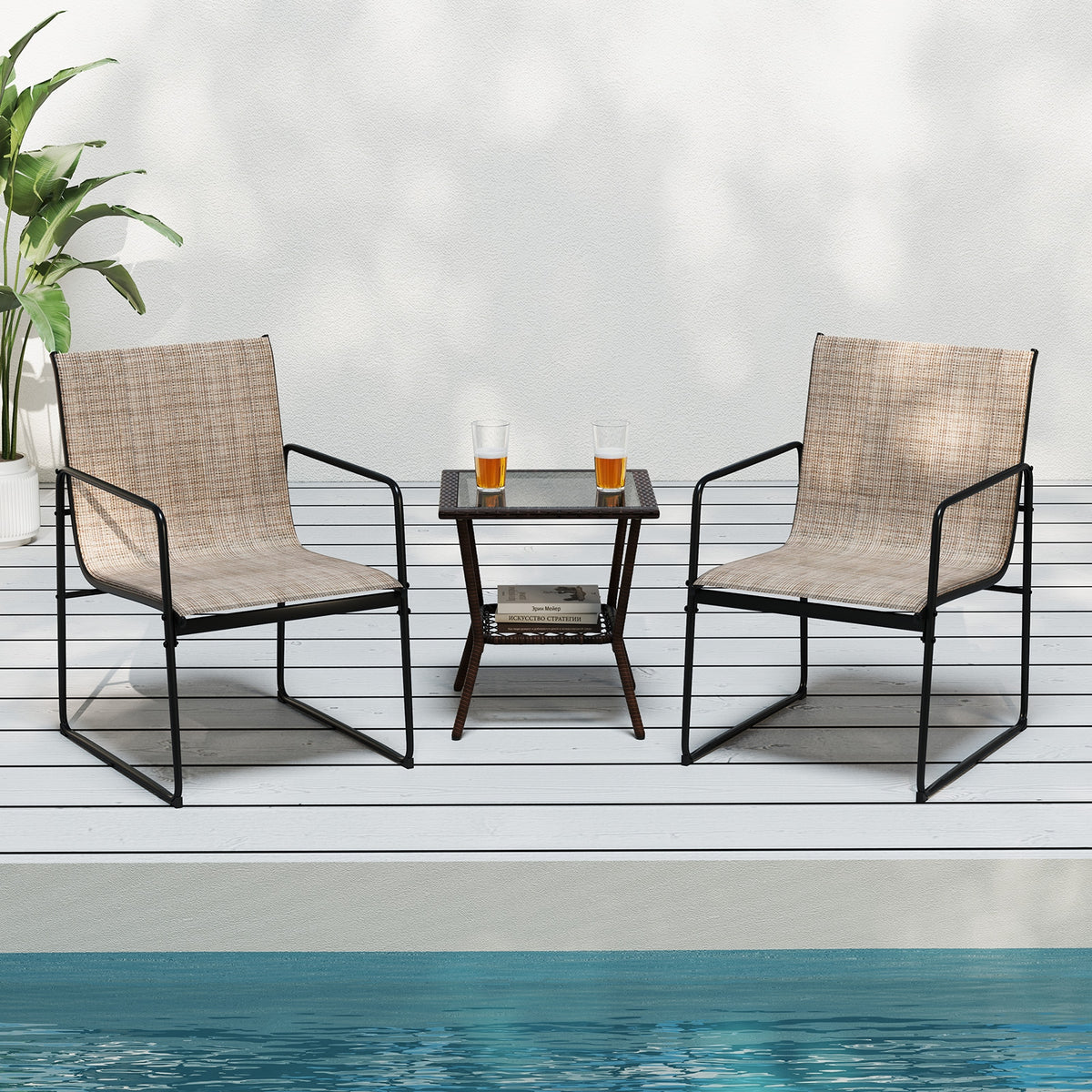 Outdoor Dining Chairs Set of 2, Patio Furniture with Breathable Seat, Brown Patio Dining Chairs at Gallery Canada