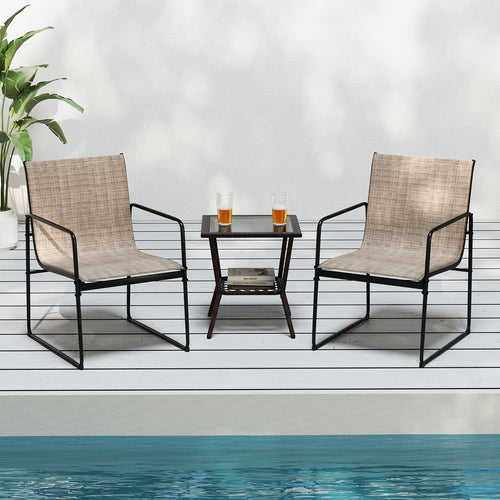 Outdoor Dining Chairs Set of 2, Patio Furniture with Breathable Seat, Brown