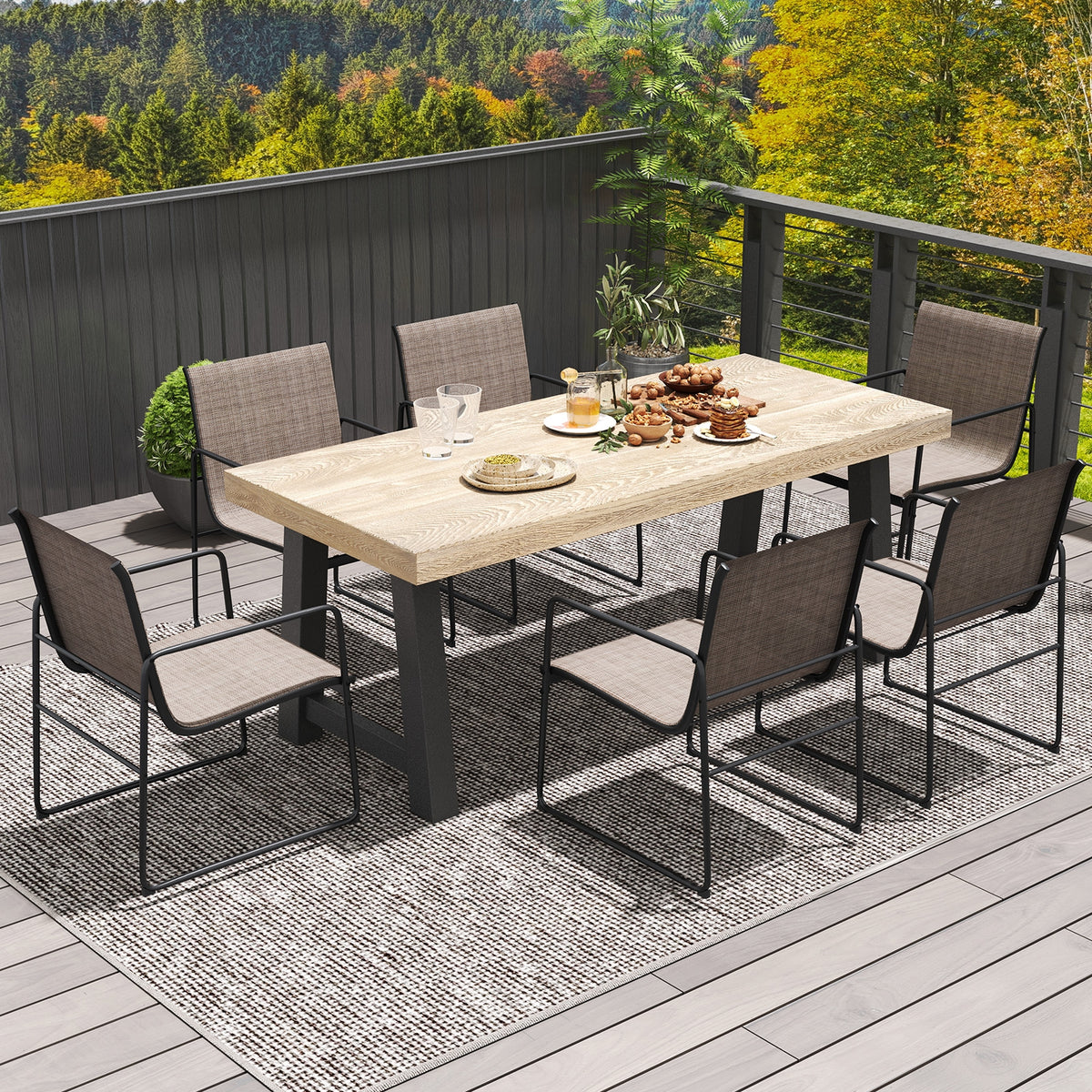 Outdoor Dining Chairs Set of 2, Patio Furniture with Breathable Seat, Brown Patio Dining Chairs at Gallery Canada