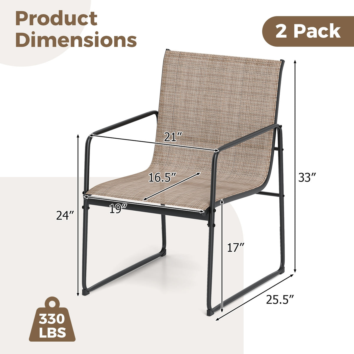 Outdoor Dining Chairs Set of 2, Patio Furniture with Breathable Seat, Brown Patio Dining Chairs at Gallery Canada