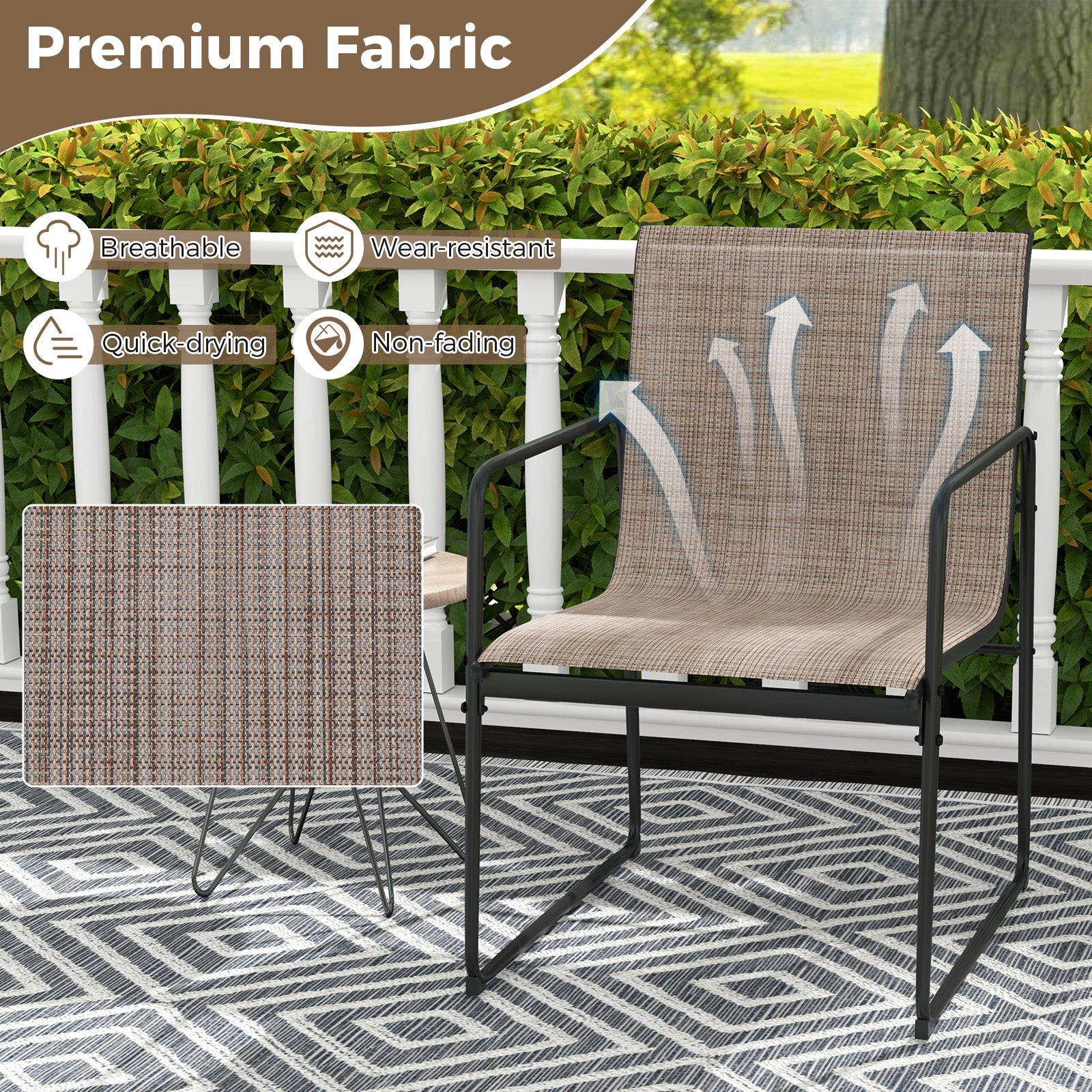 Outdoor Dining Chairs Set of 2, Patio Furniture with Breathable Seat, Brown Patio Dining Chairs at Gallery Canada