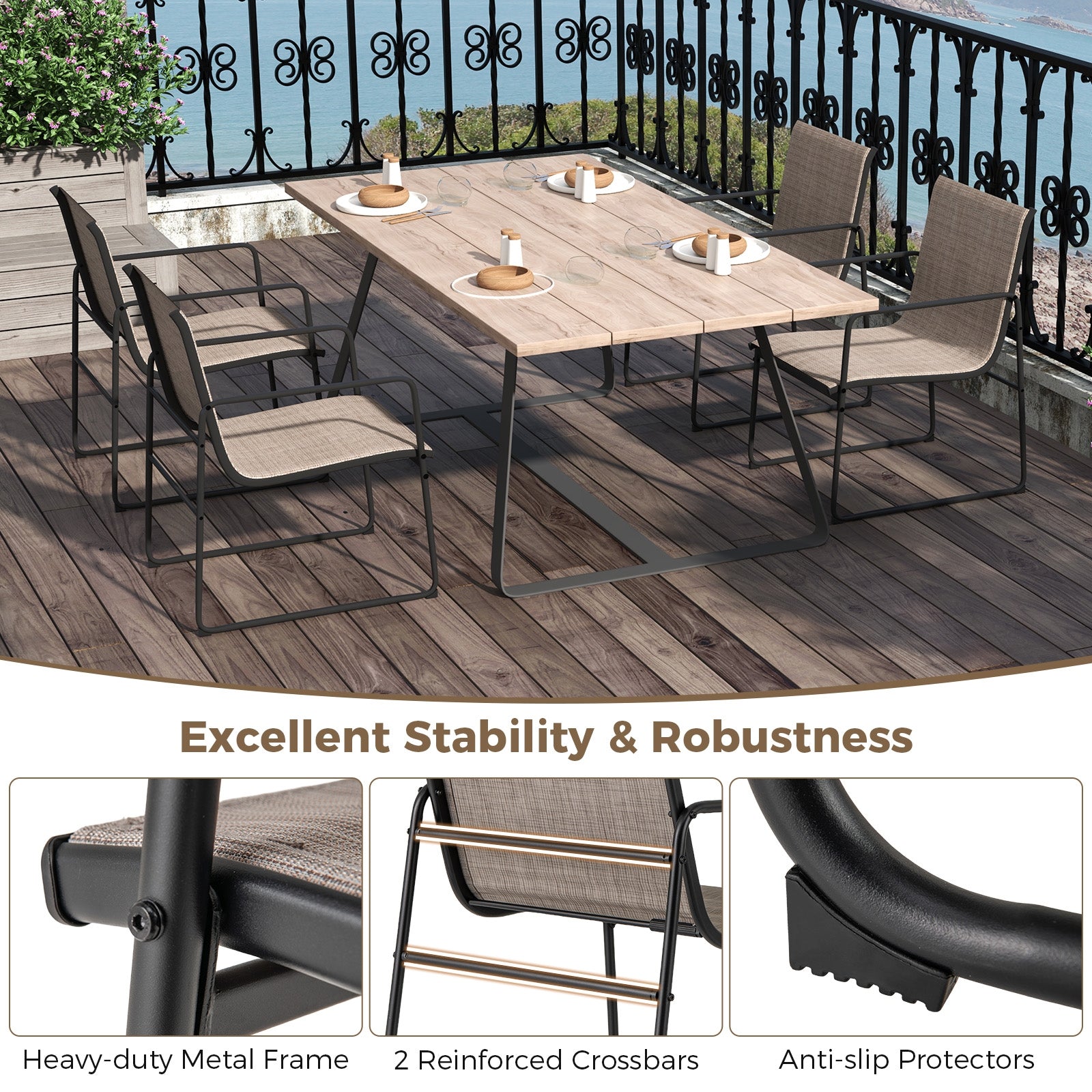 Outdoor Dining Chairs Set of 2, Patio Furniture with Breathable Seat, Brown Patio Dining Chairs at Gallery Canada