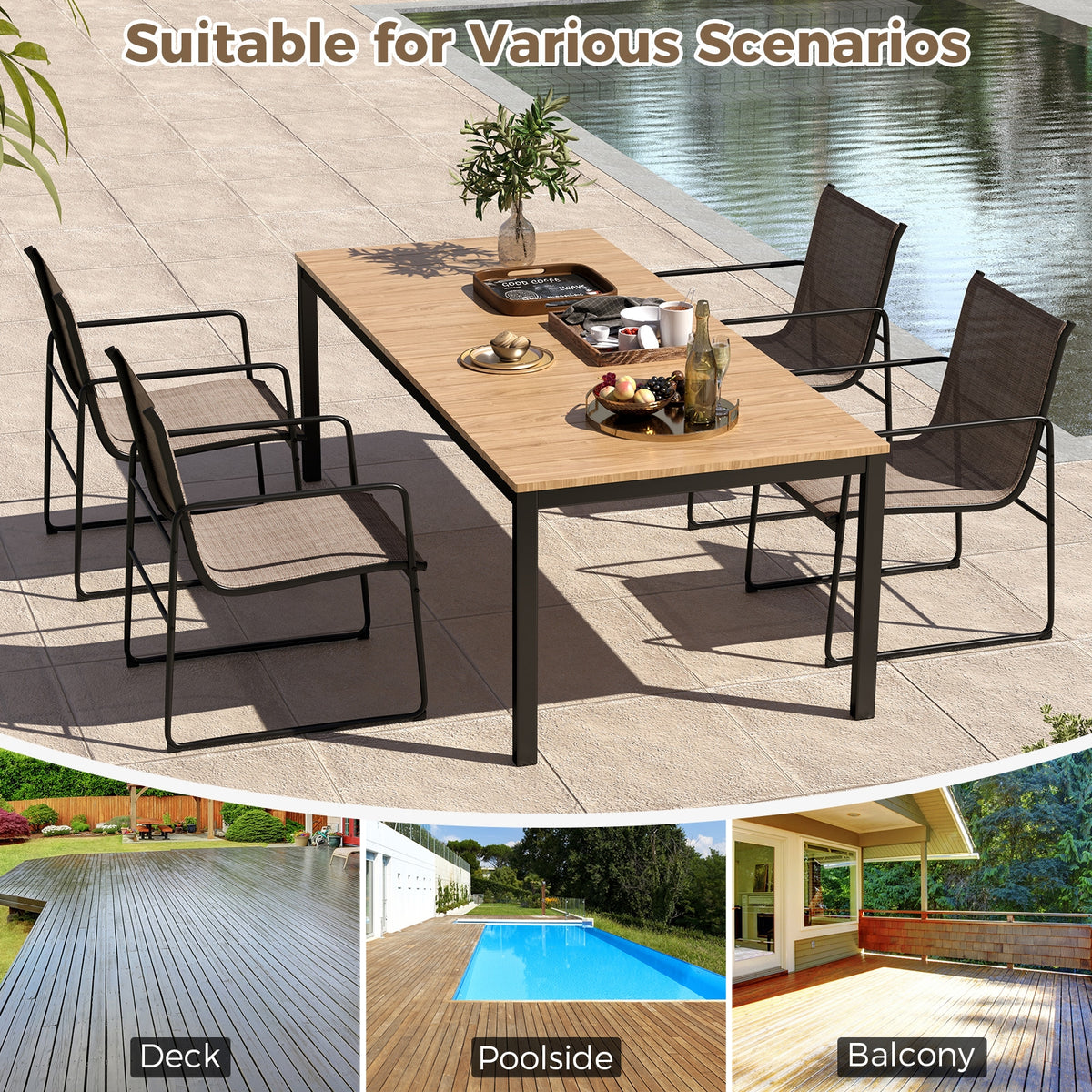Outdoor Dining Chairs Set of 2, Patio Furniture with Breathable Seat, Brown Patio Dining Chairs at Gallery Canada