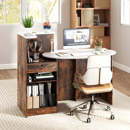 Modern Reception Desk, Oval Tabletop, Rustic Brown Computer Desks at Gallery Canada