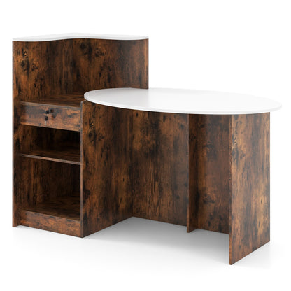 Modern Reception Desk, Oval Tabletop, Rustic Brown Computer Desks Rustic Brown at Gallery Canada