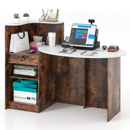 Modern Reception Desk, Oval Tabletop, Rustic Brown Computer Desks at Gallery Canada