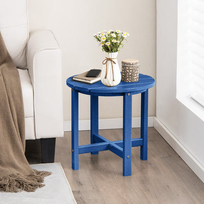18 Inch Round Weather-Resistant Adirondack Side Table, Navy Patio Coffee Tables at Gallery Canada
