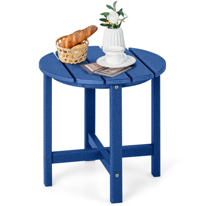 18 Inch Round Weather-Resistant Adirondack Side Table, Navy Patio Coffee Tables Navy at Gallery Canada