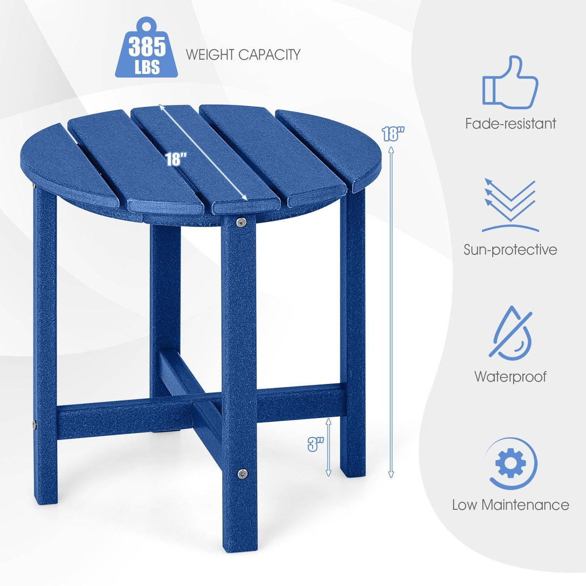 18 Inch Round Weather-Resistant Adirondack Side Table, Navy Patio Coffee Tables at Gallery Canada