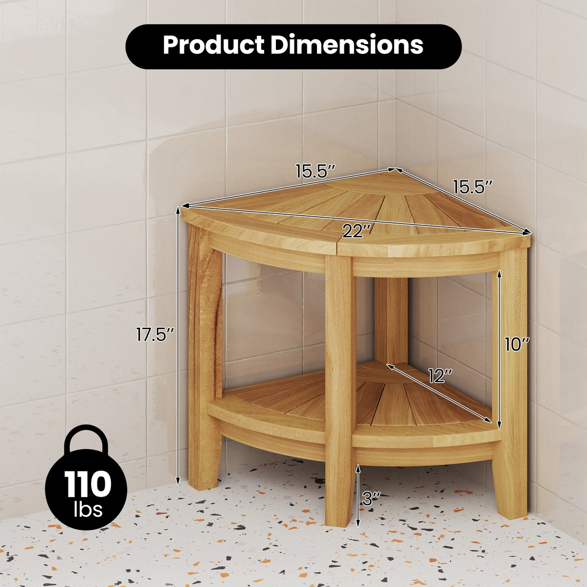 Teak Wood Shower Bench With Storage Shelf, Natural Bath Safety at Gallery Canada
