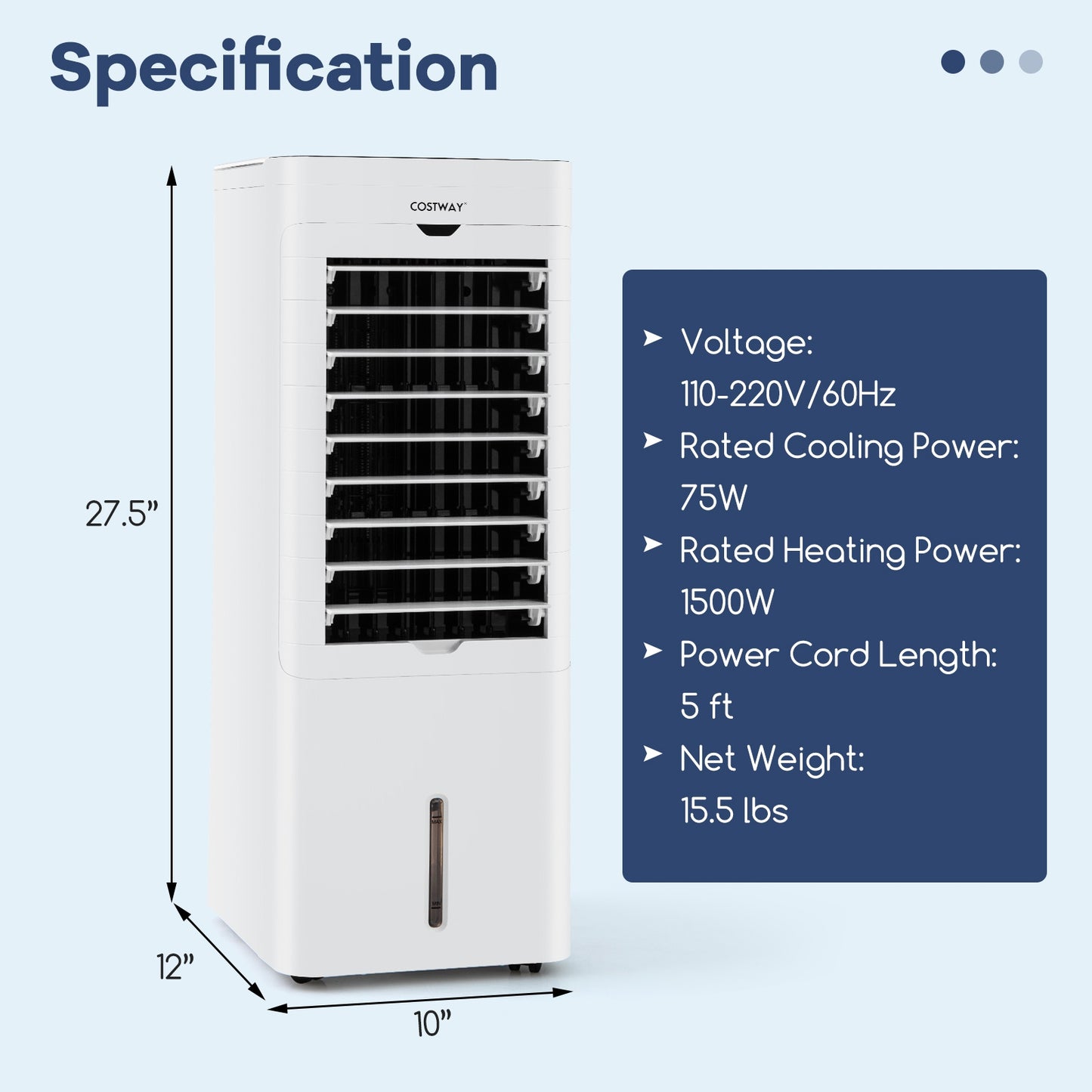 Evaporative Air Cooler Heater, 3 Modes 3 Speeds, 2 Ice Boxes, White Air Coolers at Gallery Canada